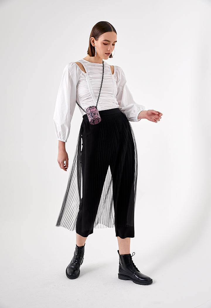 Pleated Mesh Overlay Trouser