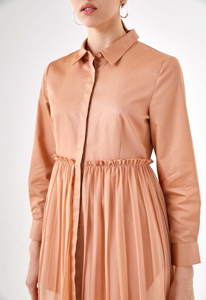 Long Pleated Overlay Shirt