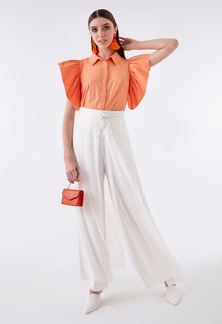 Orange Ruffle Sleeve Shirt