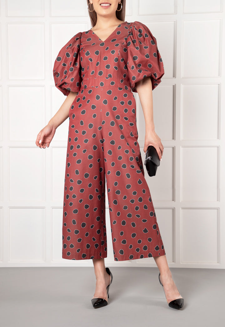Puff Sleeve Polka Dot Jumpsuit