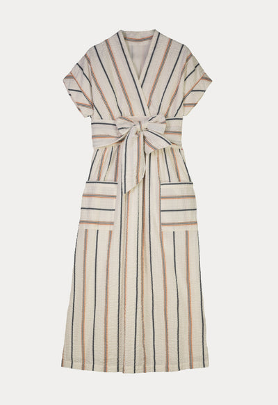 Short Sleeves V-Neck Striped Maxi Dress - Ramadan Style