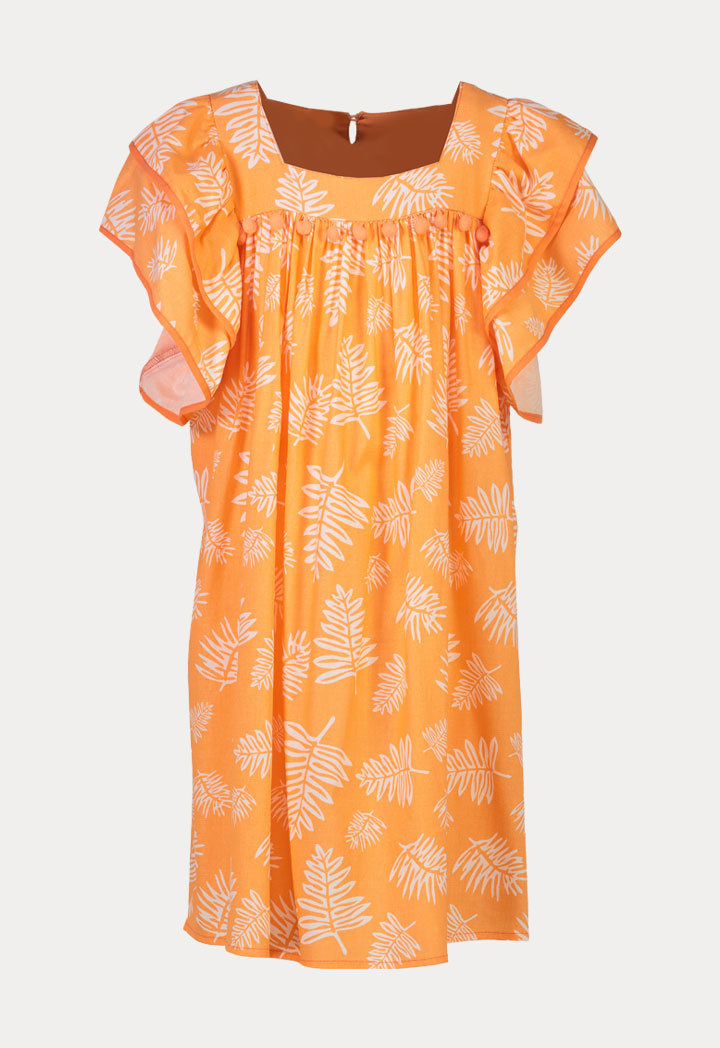 Girls Flounce Leaves Midi Dress