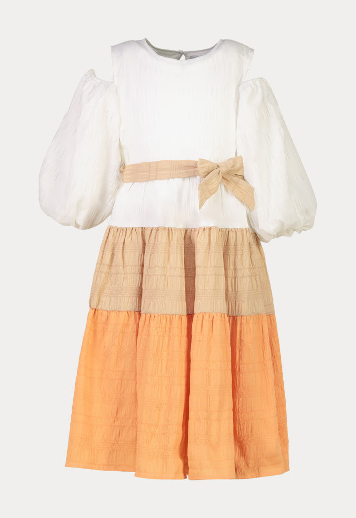 Color Blocking Cold Shoulder Tier Dress