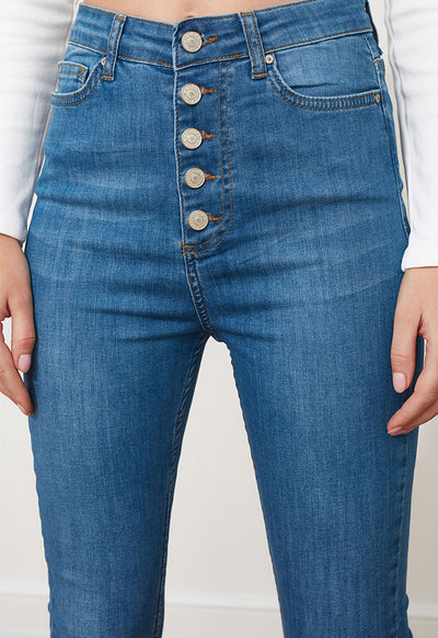 Button Detail High Waist Skinny Jeans