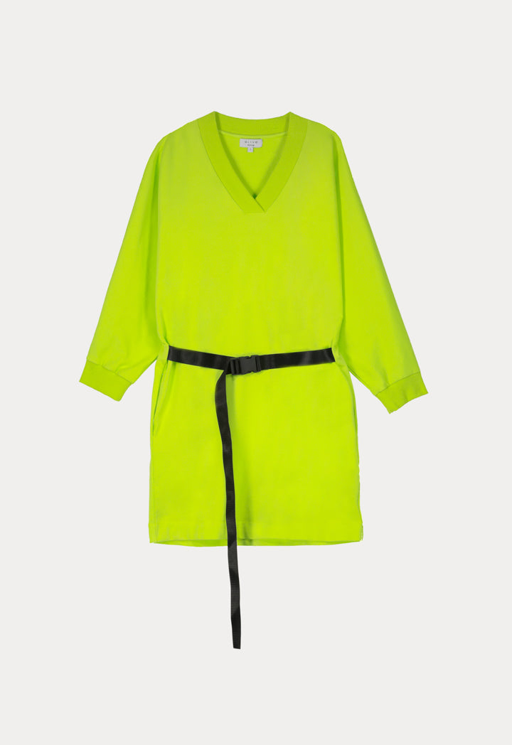 V Neck Belted Oversized Dress
