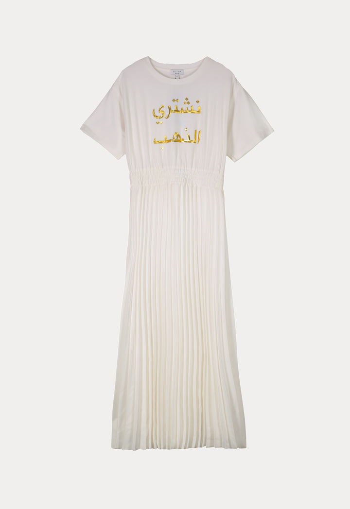 Solid Accordion Pleat Flare Dress