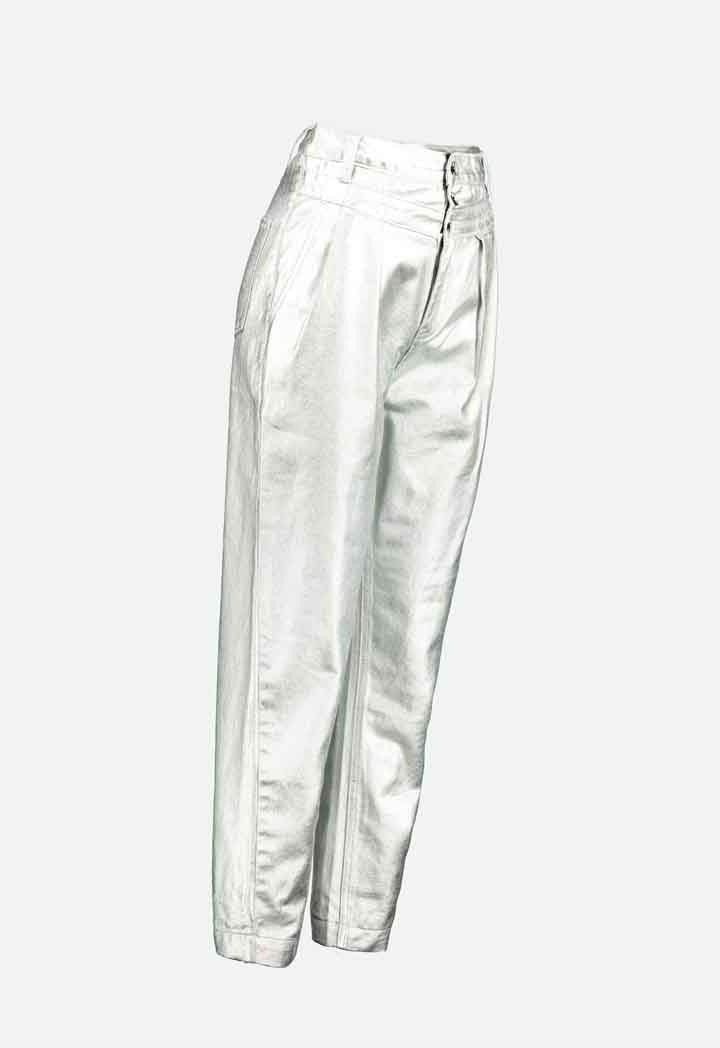 Silver Metallic Cotton Pants - Fresqa