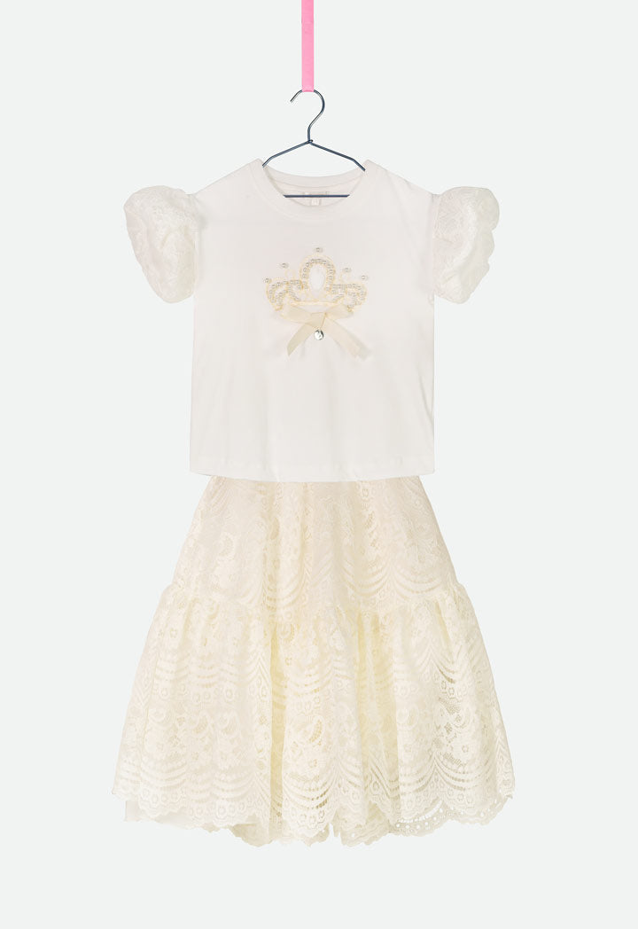 Pearl Beaded Blouse And Lace Skirt Combo