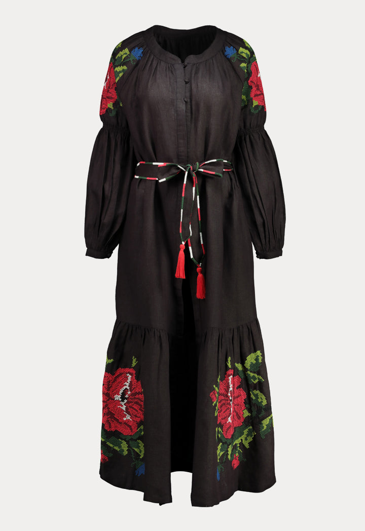 Embroidered Linen Maxi Dress