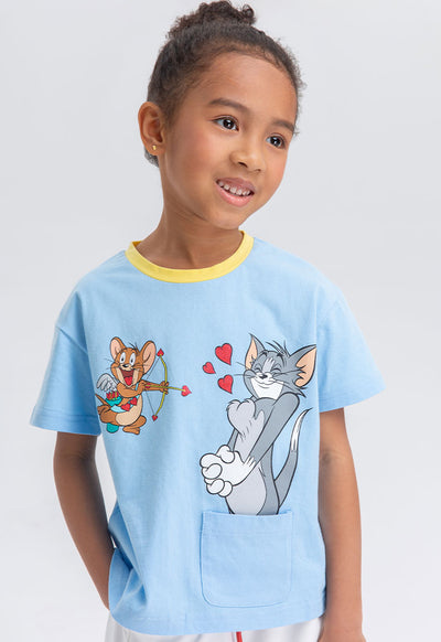Tom And Jerry Contrast Neck Rib T-Shirt