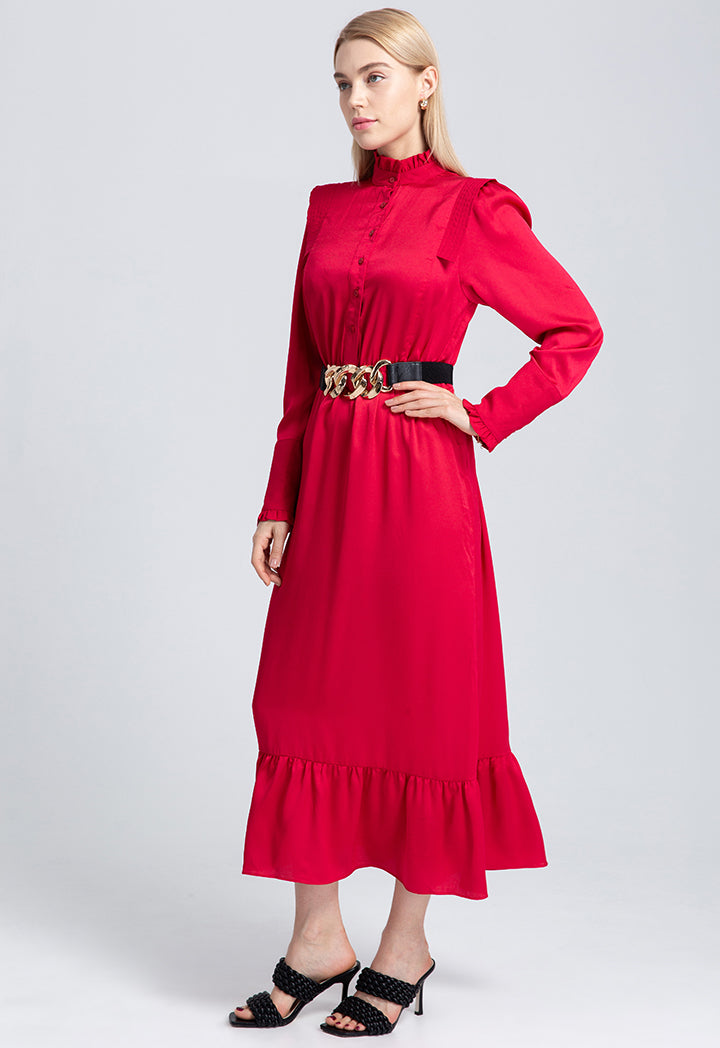 Flap Solid Color Maxi Dress
