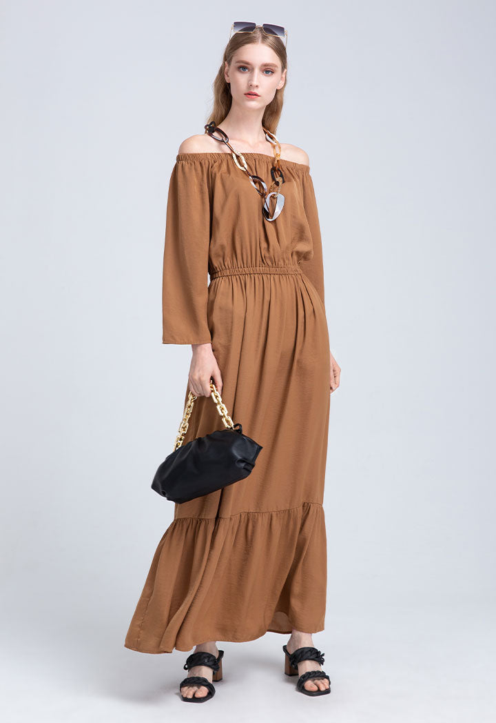 Off Shoulder Solid Maxi  Dress
