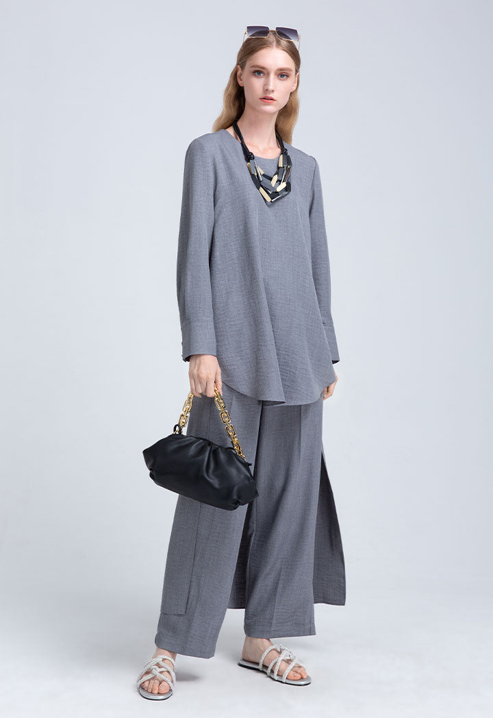 High Low Draped Lapel Blouse