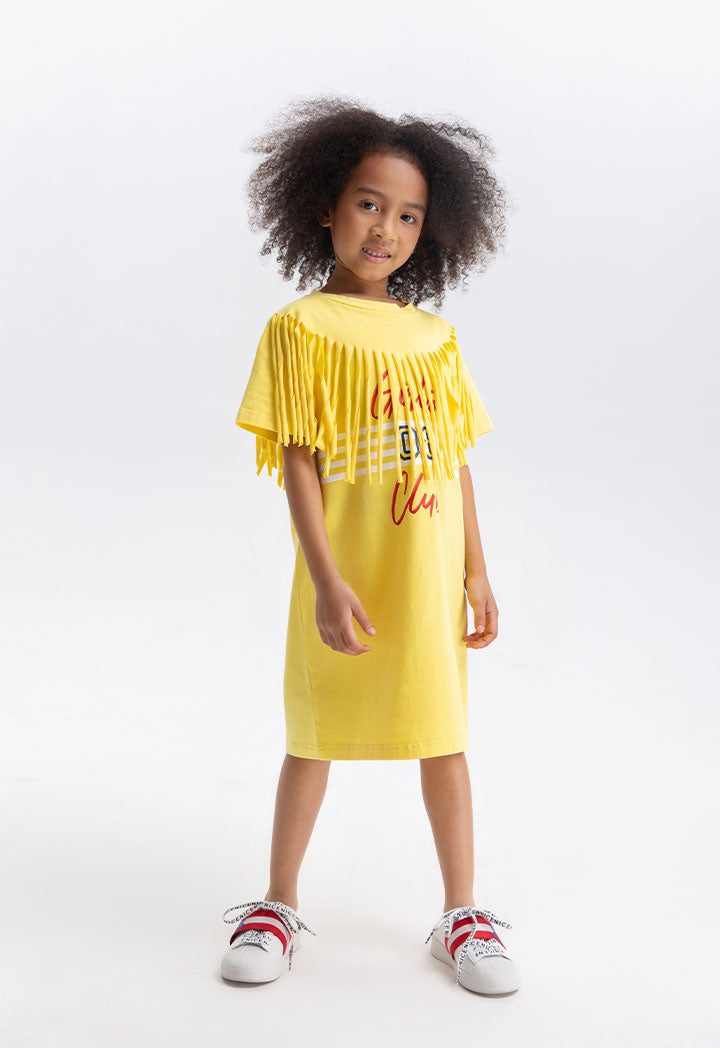 Front Print Fringed Jersey Dress