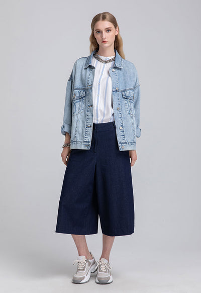 Wide Leg Cropped Denim Trouser