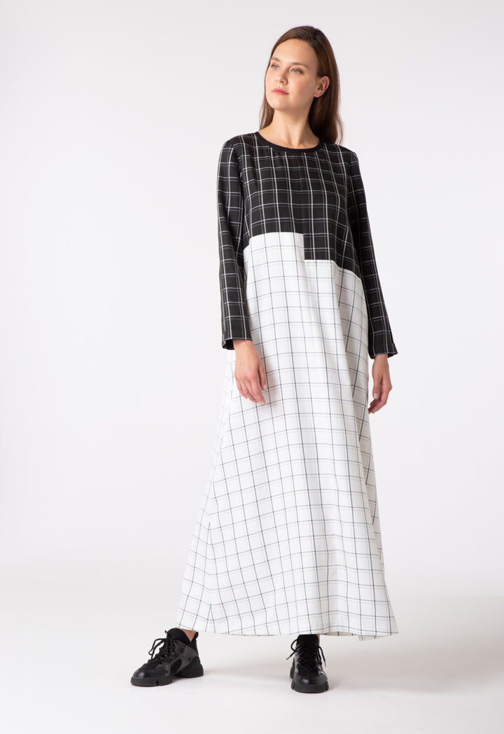Color Block Plaid Dress - Fresqa