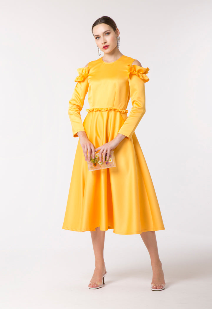 Cold Shoulder Frill Trim Dress - Fresqa
