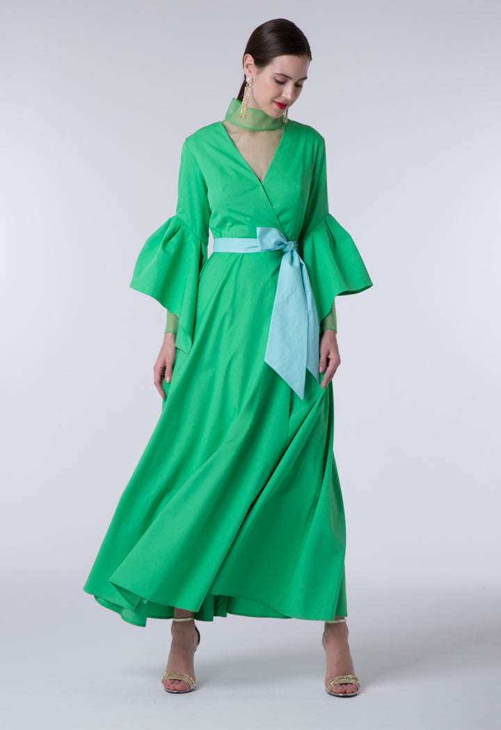 Flounce Sleeve V-Neck Dress