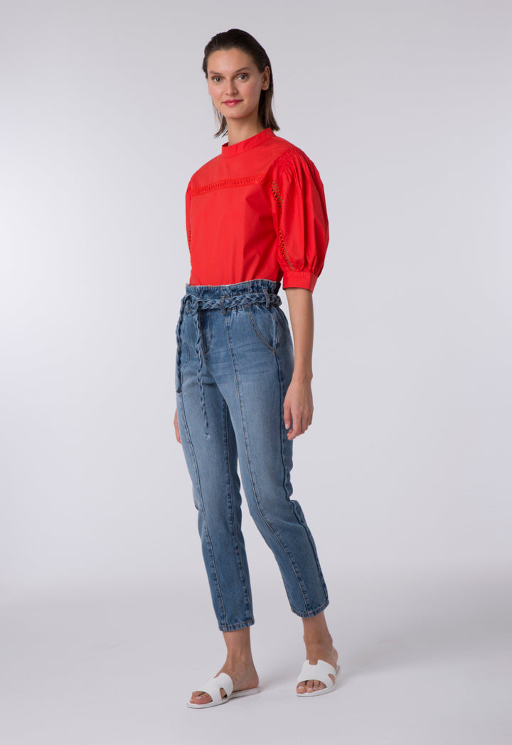 Balloon Sleeves Red Blouse
