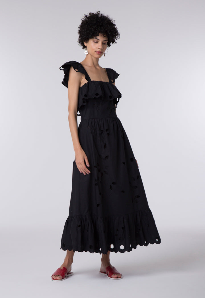 Trim Frill Black Dress