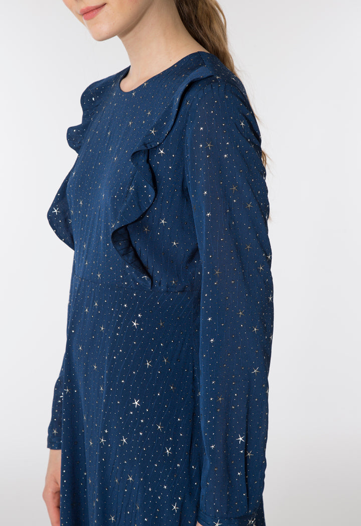 Studded Crepe Frill Dress