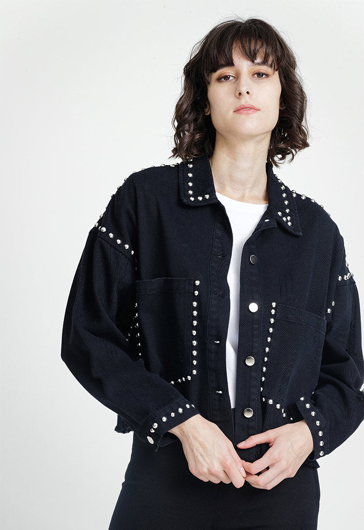 Round Rivets Embellished Denim Outerwear