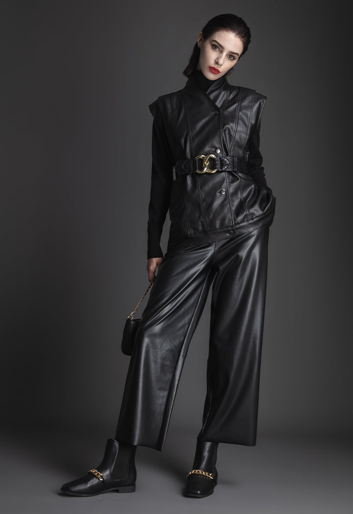Raw Hem Straight Shaped Pu Trouser