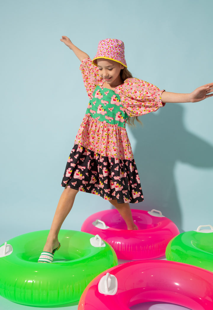 Pink Panther Printed Color Block Square Neck Dress