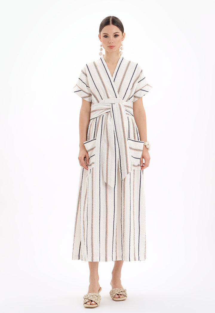 Short Sleeves V-Neck Striped Maxi Dress - Ramadan Style