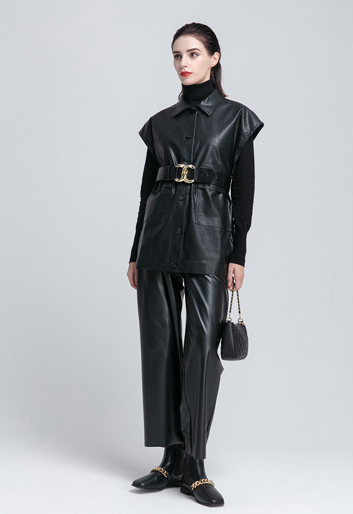 Raw Hem Straight Shaped Pu Trouser