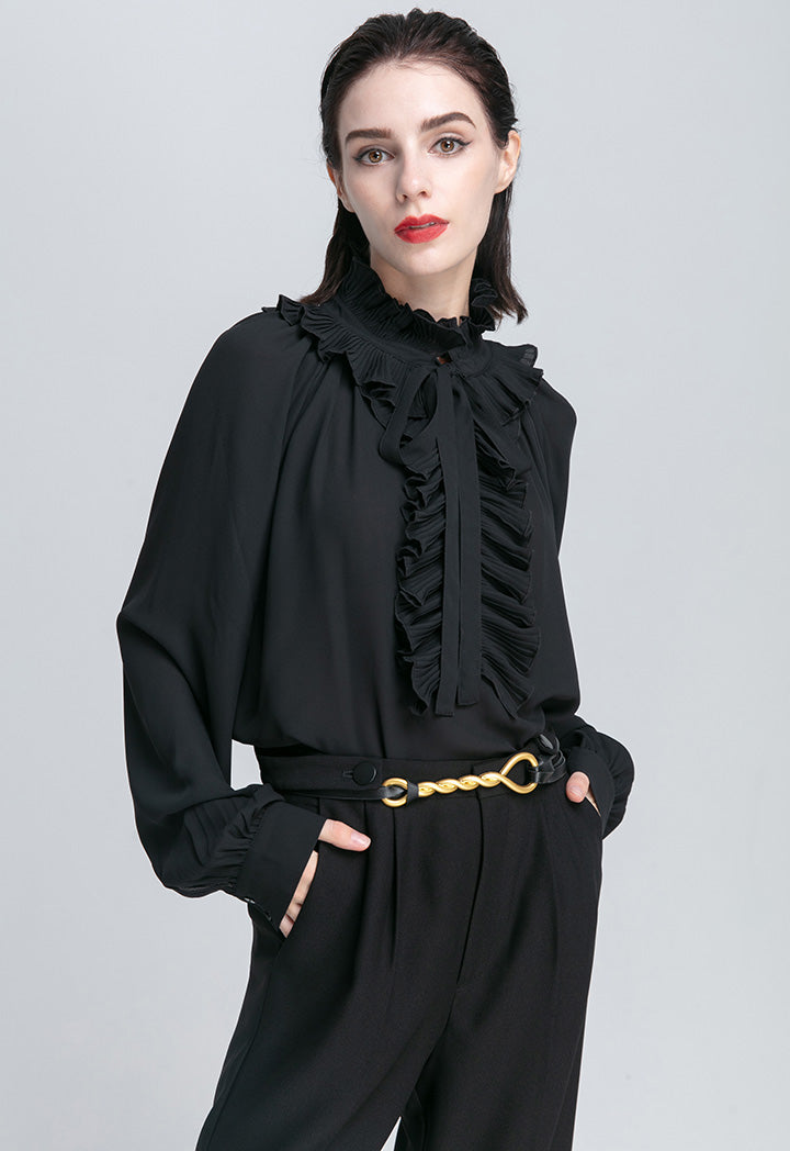 Double Ruffled Long Sleeve Blouse
