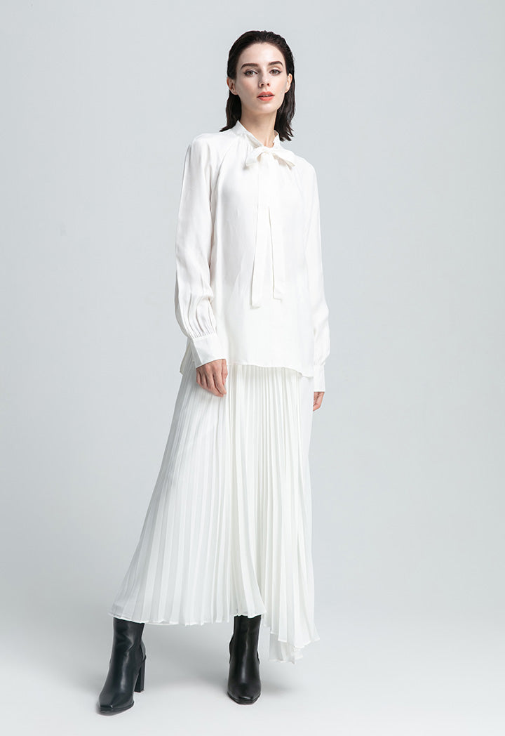 Asymmetrical Pleated Overlay Solid Skirt