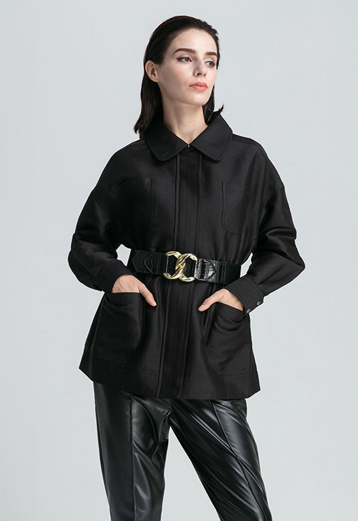 Elasticated Waist Solid Outer Jacket