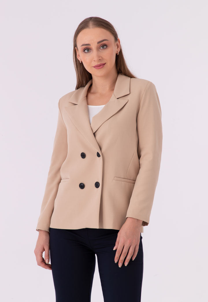 Classic Woven Double Breasted Solid Blazer