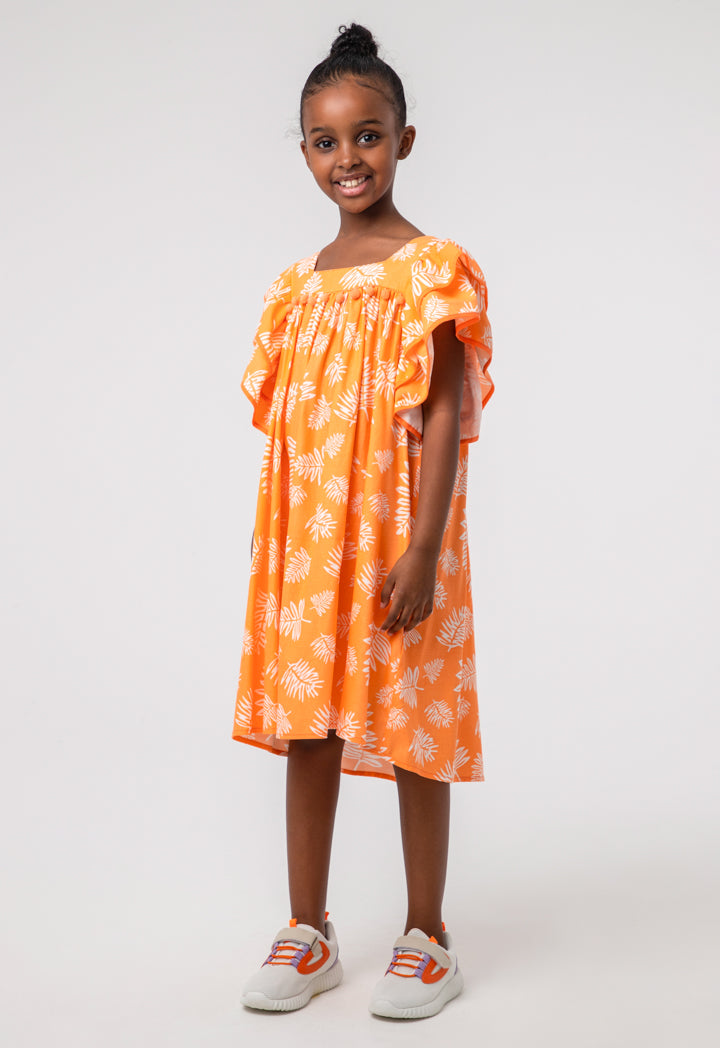 Girls Flounce Leaves Midi Dress