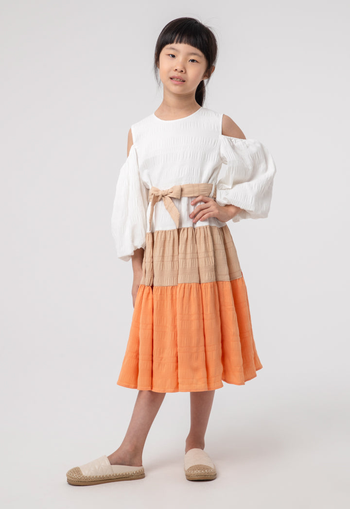 Color Blocking Cold Shoulder Tier Dress
