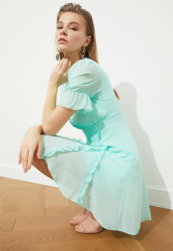 Ruffle Detailed Chiffon Dress