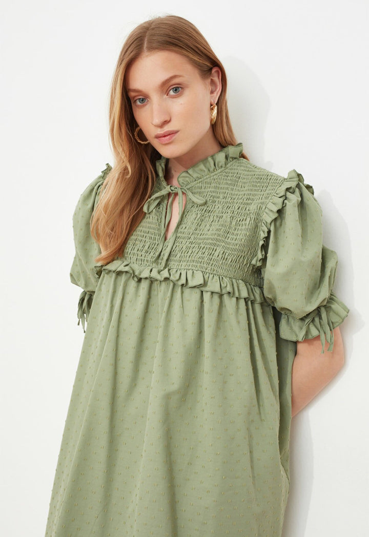 High Neck Ruffle Detail Dress