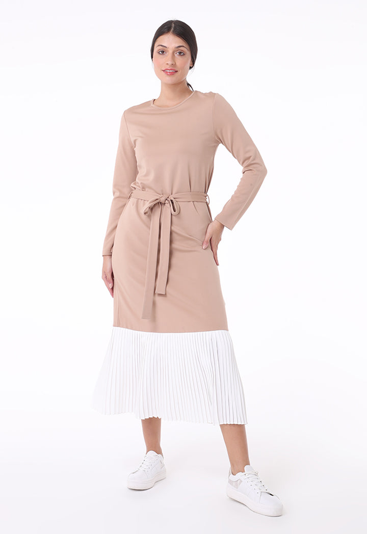 Contrast Pleated Hem Dress