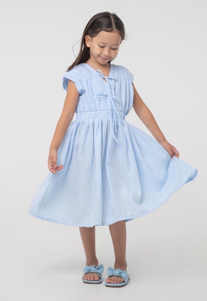Check Seersucker Drawstring Bodice Dress
