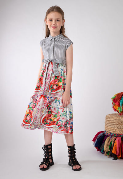 Stripe With Floral Print Dress