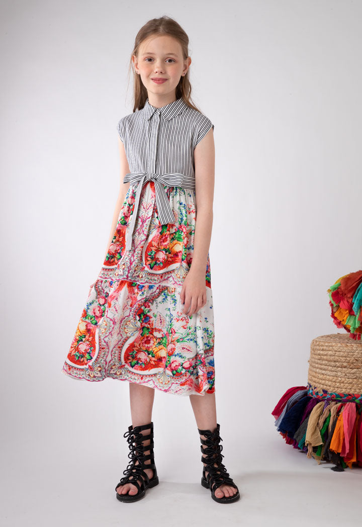 Stripe With Floral Print Dress