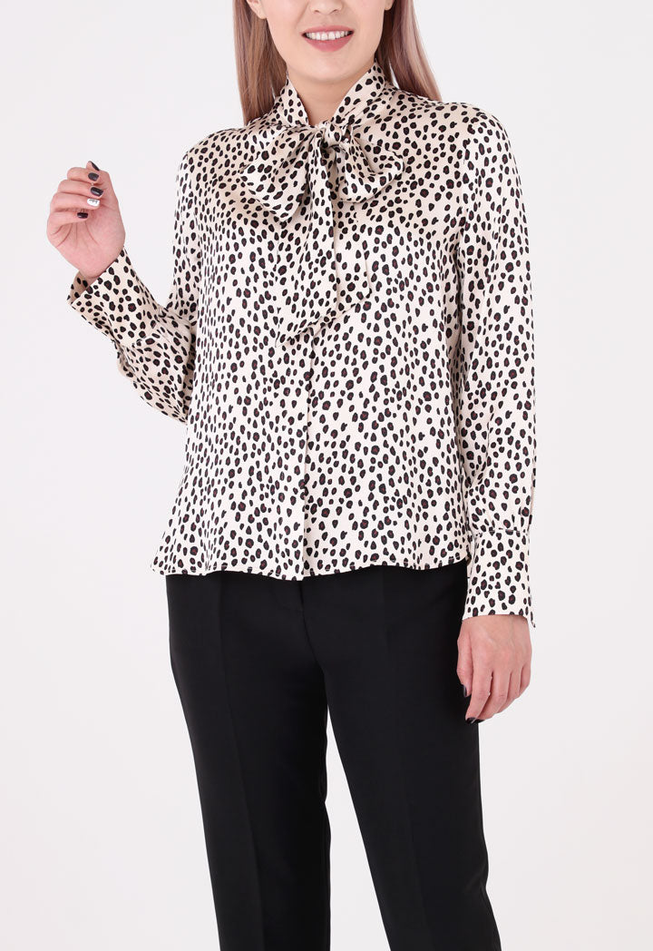 Leopard Print Tie Neck Shirt