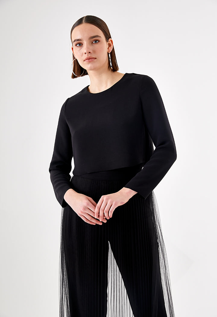 Plain Long Sleeve Crop Top With Inner