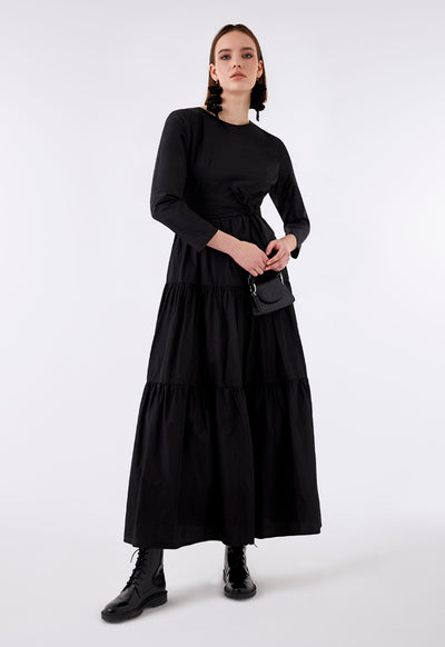 Black Layered Stitch Maxi Dress