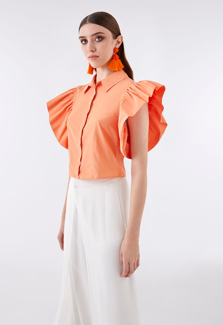 Orange Ruffle Sleeve Shirt