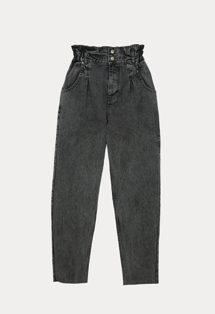 Solid Semi Baggy Denim Pants