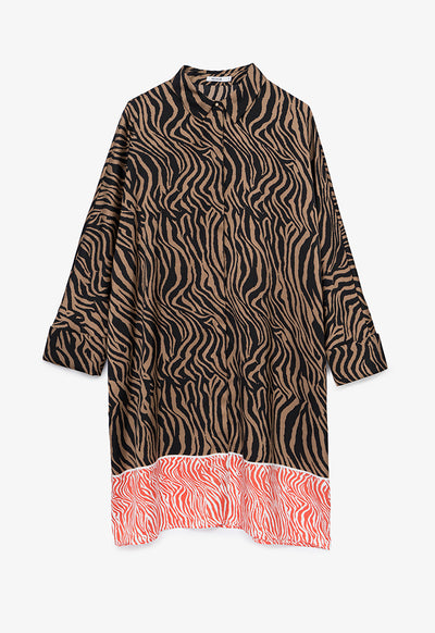 Zebra Printed Midi Shirt Dress