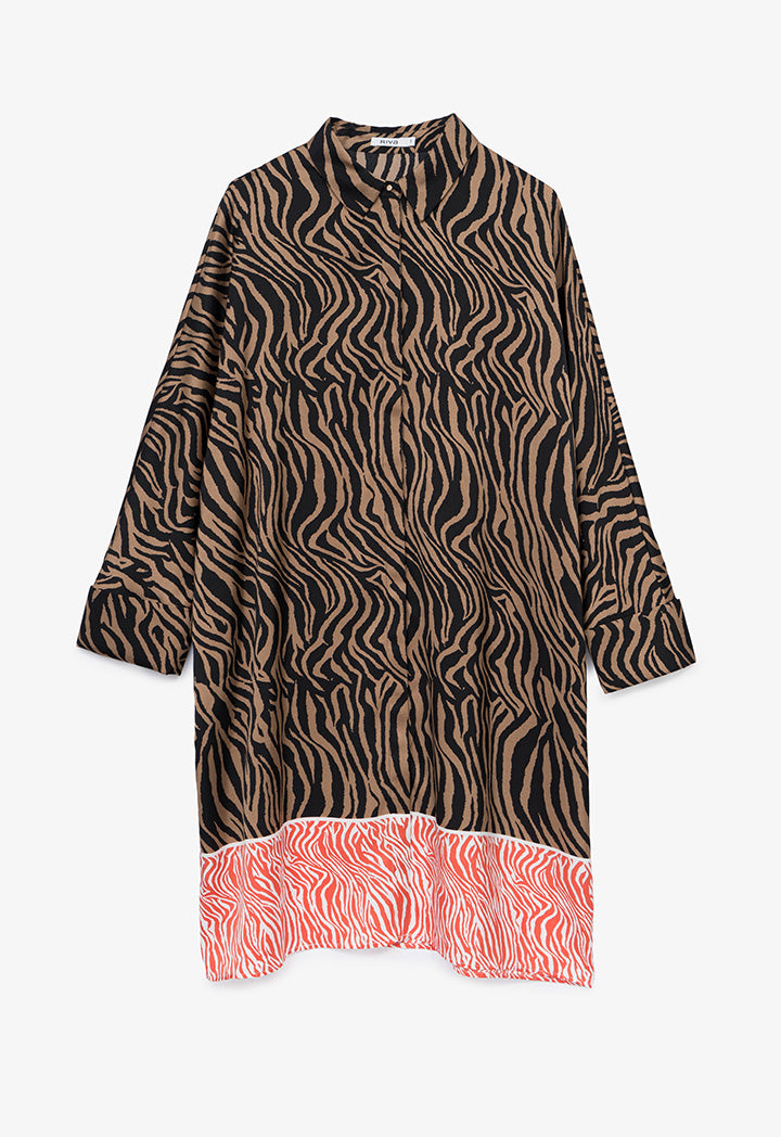 Zebra Printed Midi Shirt Dress