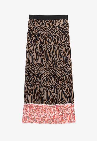 Zebra Printed Skirt With Contrast Hem